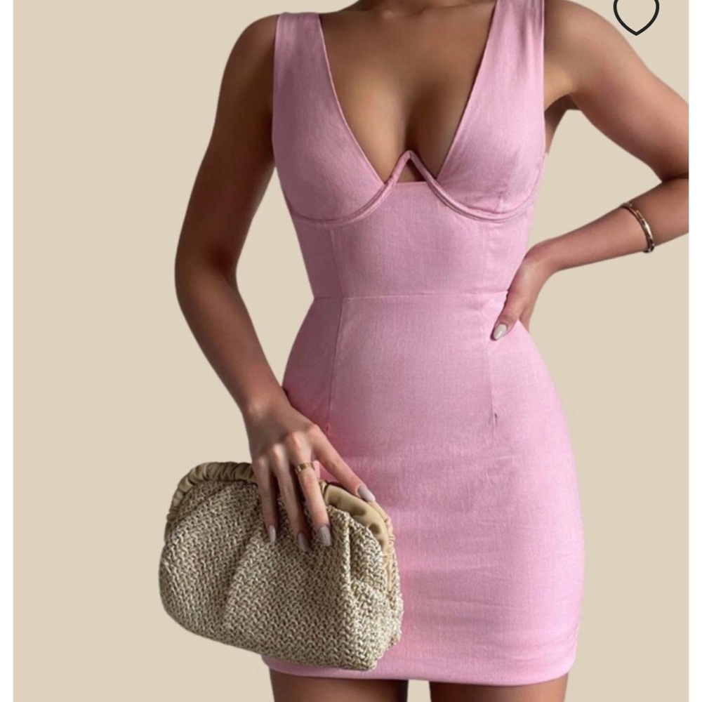 Runaway The Label Roxy Linen Dress Bubble Gum, Size 4